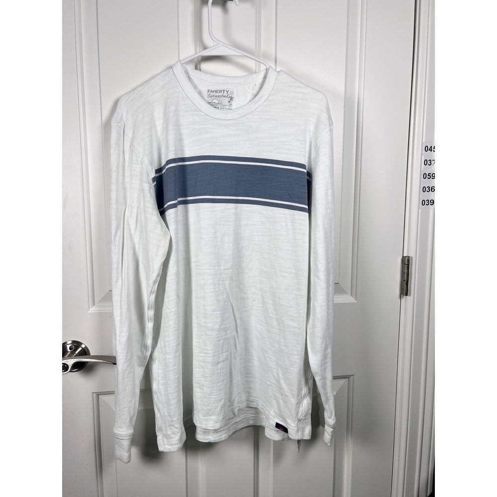 Faherty Sunwashed Mens LG Large Tall Organic Cotton Long Sleeve Stripe NEW